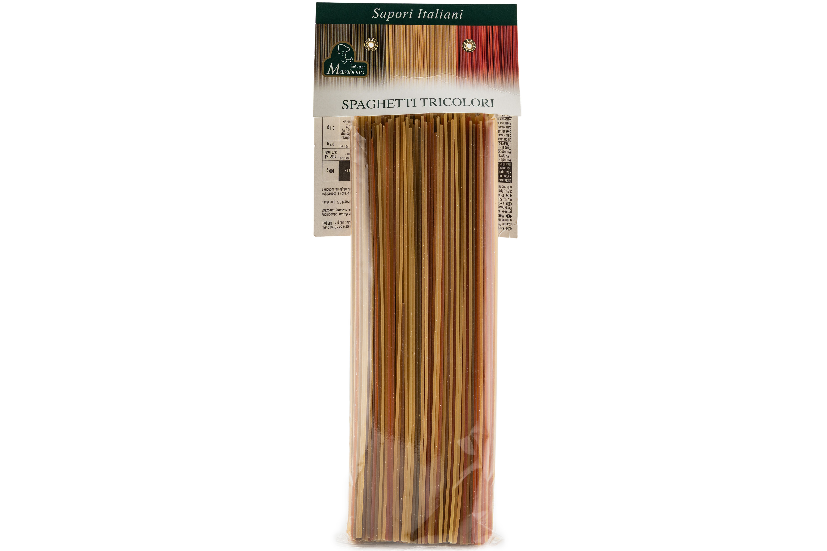 Фото Макарони з твердих сортів пшениці з різними смаками SPAGHETTI TRICOLORI CORTI 500 г Італія